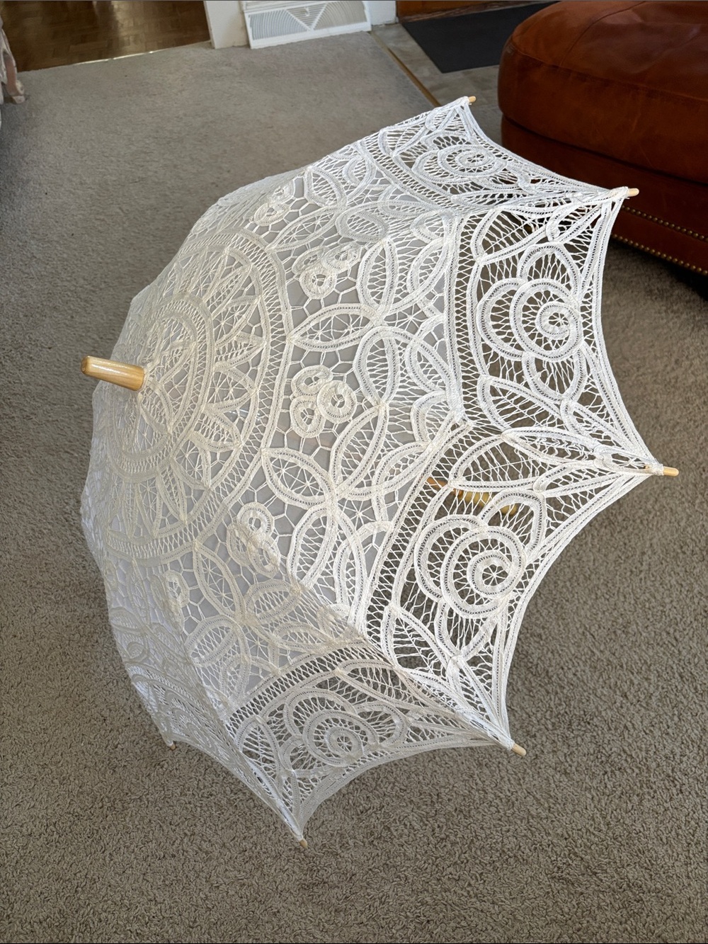 White Battenburg Lace Parasol with a Classic Victorian Style